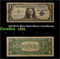 1957B $1 Blue Seal Silver Certificate Grades vf+