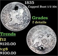 1835 Capped Bust Half Dime 1/2 10c Grades f detail