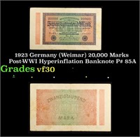 1923 Germany (Weimar) 20,000 Marks Post-WWI Hyperi