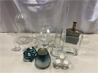 Asst’d Lot of 13 Glass Vases/Decor Items