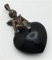 Sterling Silver Black Heart Cupid Pendant