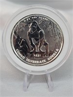 2021 Congo 1oz .999 Silver Silverback Gorilla Coin