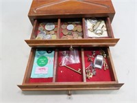 12" wood DresserTop Organizer FULL Coins & Jewelry