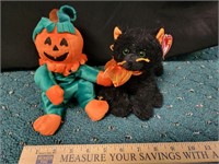 TY Beanie Babies Halloween Pumpkin and Black Cat