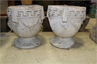 Pair of Cement Planters with Grape Design 15"