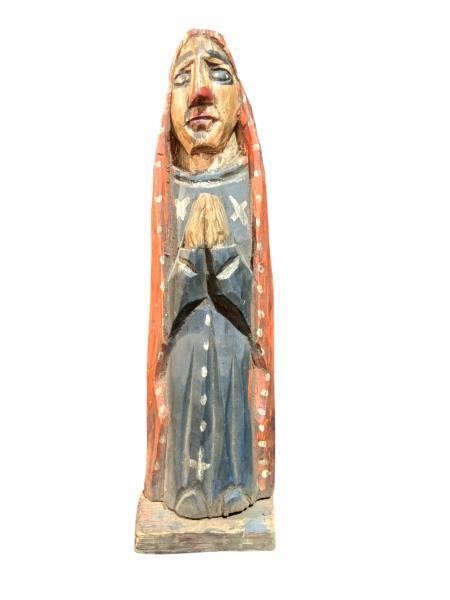 Intricately Crafted Wooden Statue of a Woman in Re