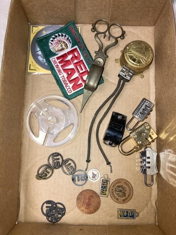 Brass wick trim scissors, redman patch, military