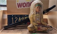 Ceramic Statue Native American With Peace Pipe
