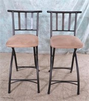 2 PC BAR STOOLS COUNTER HEIGHT METAL WITH TAN SEAT