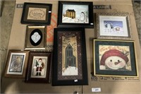 8 Decorative Country Christmas Framed Prints.