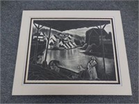 UNFRAMED LITHOGRAPH-"RIVER WASHING SHED, TULLE"