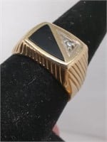 10 KT Gold Black Onyx & Diamond Ring By