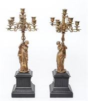 After Moreau French Gilt Bronze Candelabra, Pr