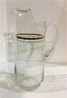 Vintage glass tall pitcher with ice lips and gold