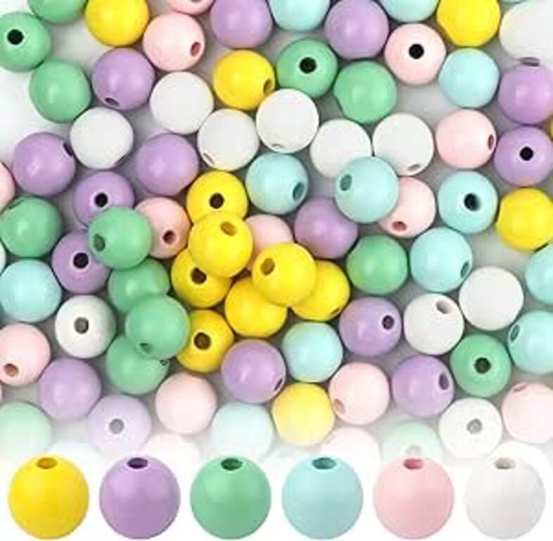 120pcs 16mm Easter Wood Beads, Colorful Round