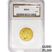 1910 $5 Gold Half Eagle NGS MS64