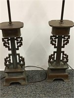Pair Of Oriental Design Parlor Lamps