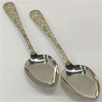 2 S Kirk & Son Sterling Repousse Serving Spoons