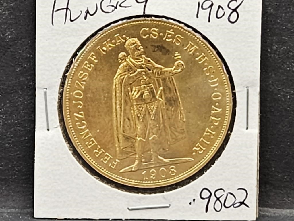 1908 Hungary 100 Karona GOLD Coin