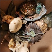 Box of Yard Art w/ Mushrooms