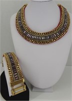 Chico's Black, Gold & Red Necklace & Bracelet