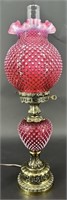 Stunning Fenton Cranberry Opal Hurricane Lamp