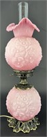 Beautiful Fenton Pink Rose Satin Poppy GWTW Lamp