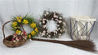 Home Decor: Floral Wreaths, Basket, Brow Broom &