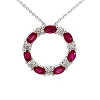 14K WHITE GOLD 0.71CT DIAMOND 1.99CT RUBY PENDANT