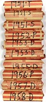 (10) Rolls 1950's Wheat Cent Penny Lot