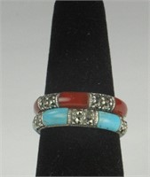STACK STERLING SILVER CORAL & TURQUOISE 6.3 GRAM