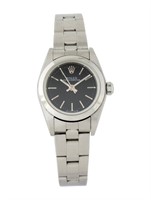 Rolex Oyster Perpetual Blk Dial Ss Auto Watch 24mm