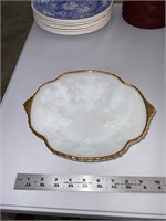 white with gold rim grape milk glass bowl