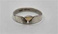 Modernist Sterling Silver and 10K Gold Ring