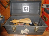 GRAY PLASTIC TOOL BOX WITH CONTENTS