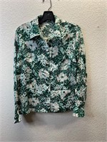 Vintage 70s Pauline’s Floral Green Collared Shirt