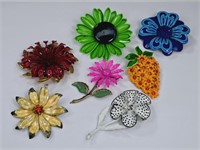 Vintage Enamel Flower Brooches