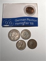 Australia 1966 1 Cent, India 1939 1/12, Luxembourg