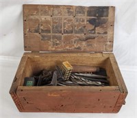 Wooden Box Full Of Drill Bits, C-clamps & More