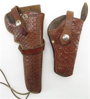 (2) Western Tooled Leather Pistol Holsters