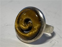 Sterling & Tiger's Eye Swirl Ring Size 7