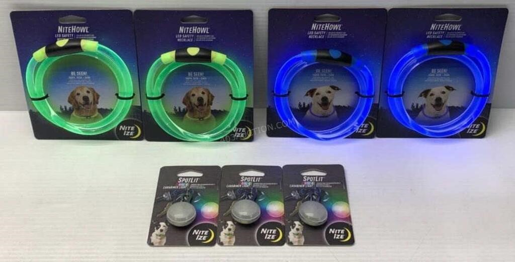 Lot of 7 Nite Ize LED Dog Necklaces/Carabiners NEW