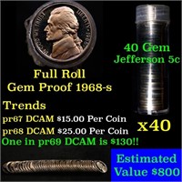 Gem Proof Roll 1968-s Jefferson nickel 5c, 40 piec