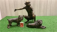 BRONZE MONKEY STATUE, BULLDOG & LION