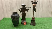 BRASS LADY STATUE, RICE FIELD WORKER & CHINESE