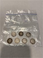 (7) Barber Dimes 1898,1899,1901-O,1907-D,1913,1916