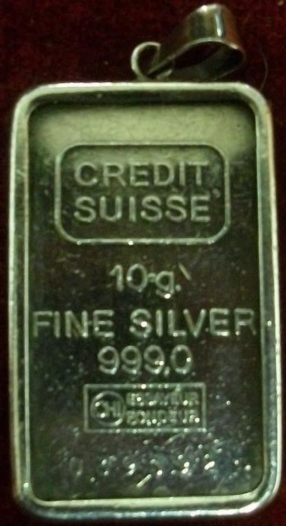 10g 999 Silver Bar w/Pendent marked 925