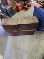 Two wooden tool boxes one with tools