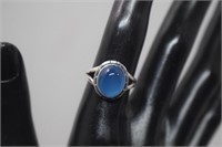 Sterling Blue Chalcedony Ring  Sz 6-3/4