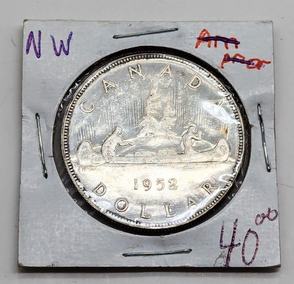 1952 Canadian Silver Dollar Coin